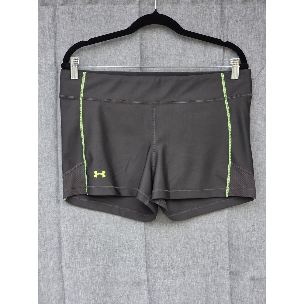 Under Armour Womens Compression Shorts Gray Neon Green Athletic Running Gym